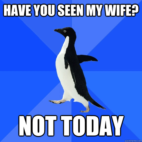 have you seen my wife? not today  Socially Awkward Penguin