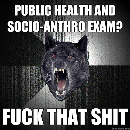 PUBLIC HEALTH AND SOCIO-ANTHRO EXAM? FUCK THAT SHIT  Insanity Wolf