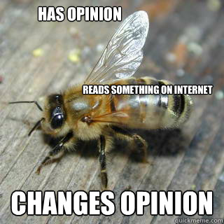 Has opinion Changes opinion Reads something on internet  Hivemind bee