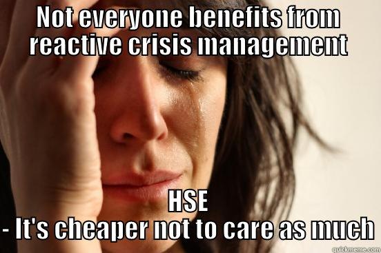 HSE swings and roundabouts - NOT EVERYONE BENEFITS FROM REACTIVE CRISIS MANAGEMENT HSE - IT'S CHEAPER NOT TO CARE AS MUCH First World Problems