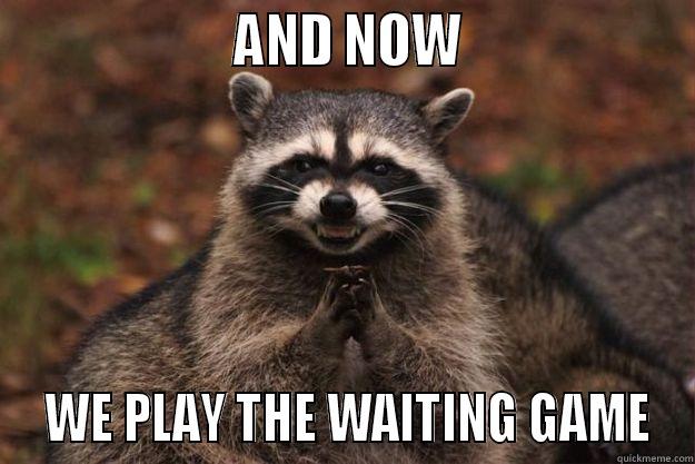                    AND NOW                    WE PLAY THE WAITING GAME Evil Plotting Raccoon