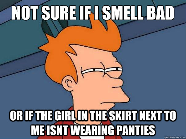 Not sure if i smell bad or if the girl in the skirt next to me isnt wearing panties  Futurama Fry