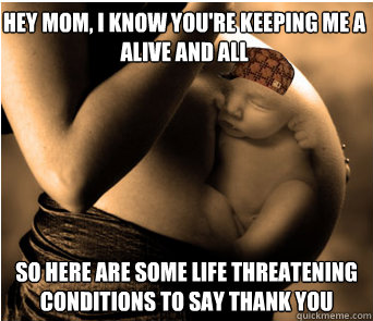 Hey mom, I know you're keeping me a alive and all So here are some life threatening conditions to say thank you - Hey mom, I know you're keeping me a alive and all So here are some life threatening conditions to say thank you  Scumbag Fetus