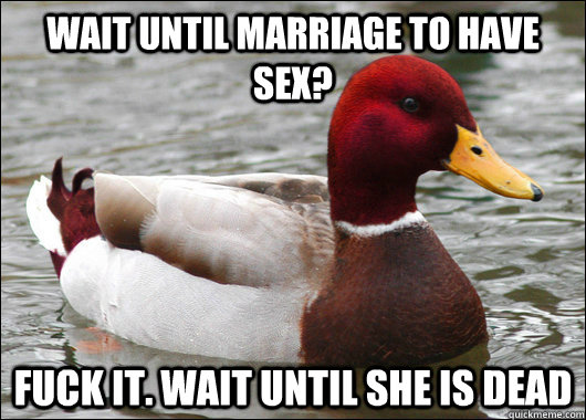 Wait until marriage to have sex? Fuck IT. wait until she is dead  Malicious Advice Mallard