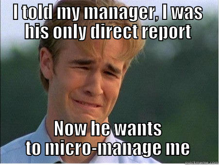 Over-achiever problems - I TOLD MY MANAGER, I WAS HIS ONLY DIRECT REPORT NOW HE WANTS TO MICRO-MANAGE ME 1990s Problems