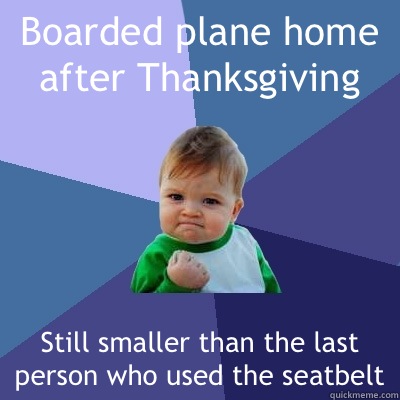 Boarded plane home after Thanksgiving Still smaller than the last person who used the seatbelt  Success Kid