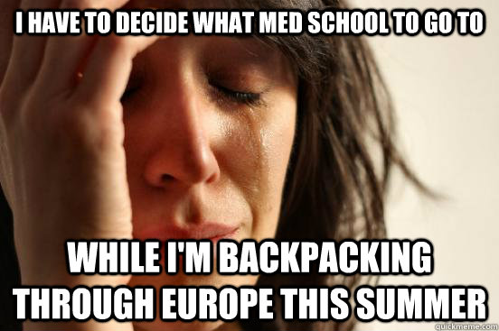 I have to decide what Med school to go to While I'm backpacking through Europe this summer  First World Problems
