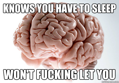 Knows you have to sleep Won't fucking let you  Scumbag Brain