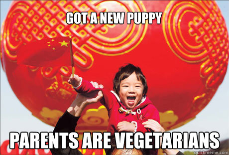 got a new puppy parents are vegetarians  