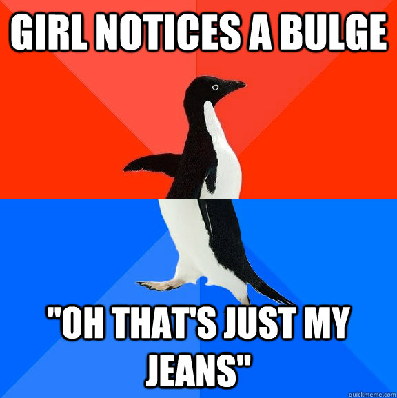 girl notices a bulge 