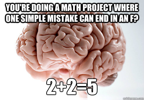 You're doing a math project where one simple mistake can end in an F? 2+2=5 - You're doing a math project where one simple mistake can end in an F? 2+2=5  Scumbag Brain