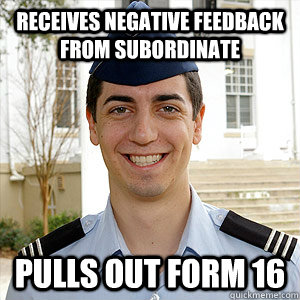 receives negative feedback from subordinate pulls out form 16  