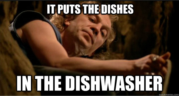 IT PUTS THE DISHES IN THE DISHWASHER  DISHES