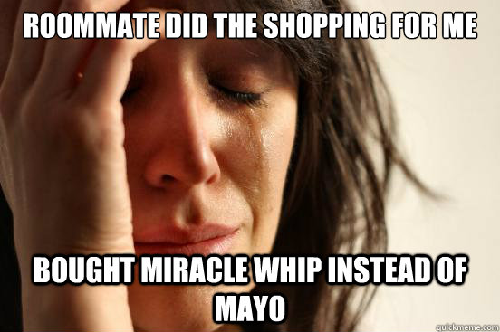 Roommate did the shopping for me bought miracle whip instead of mayo  First World Problems