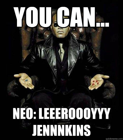 You can... neo: Leeeroooyyy jennnkins  Morpheus