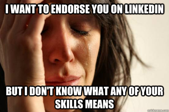 I want to endorse you on LinkedIn But I don't know what any of your skills means  First World Problems