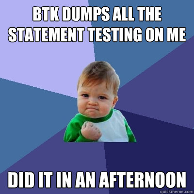 BTK dumps all the Statement testing on me Did it in an afternoon  Success Kid