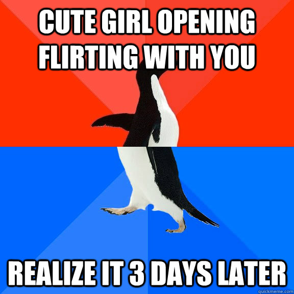 Cute girl opening flirting with you Realize it 3 days later  Socially Awesome Awkward Penguin