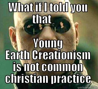 WHAT IF I TOLD YOU THAT       YOUNG EARTH CREATIONISM IS NOT COMMON CHRISTIAN PRACTICE Matrix Morpheus