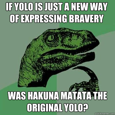 If YOLO is just a new way of expressing bravery Was Hakuna Matata the original YOLO?  Philosorapter