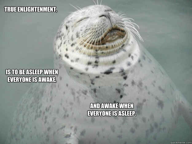 True Enlightenment, Is to be asleep when everyone is awake, And awake when everyone is asleep.  Zen Seal