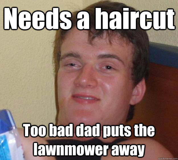 Needs a haircut Too bad dad puts the lawnmower away   10 Guy