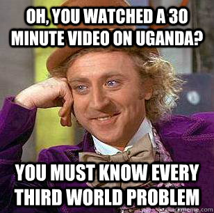 Oh, You watched a 3o minute video on uganda? you must know every third world problem  Condescending Wonka