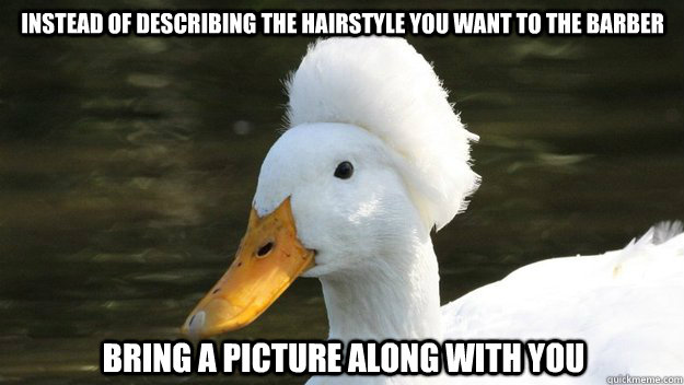 INSTEAD OF DESCRIBING THE HAIRSTYLE YOU WANT TO THE BARBER BRING A PICTURE ALONG WITH YOU  Fabulous Hair Duck