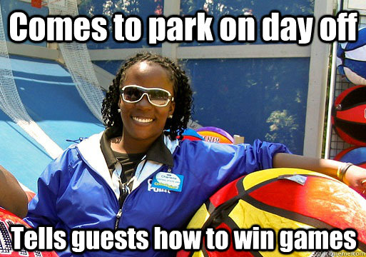 Comes to park on day off Tells guests how to win games  Cedar Point employee