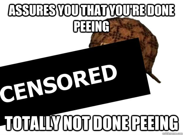 Assures you that you're done peeing Totally not done peeing  Scumbag Penis