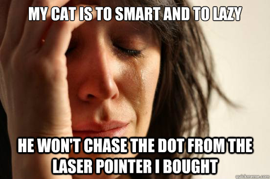 My Cat is to smart and to lazy He won't chase the dot from the laser pointer I bought  First World Problems