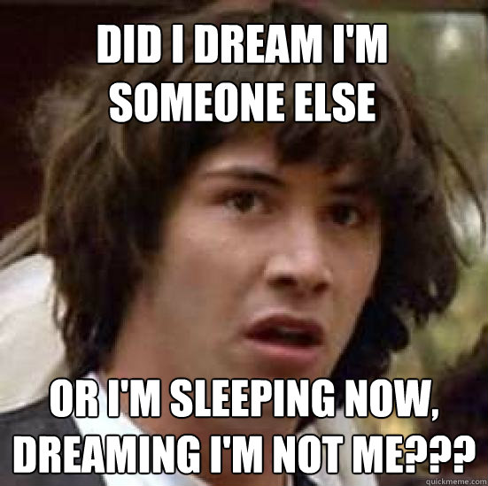 did i dream i'm someone else or i'm sleeping now, dreaming i'm not me???  conspiracy keanu