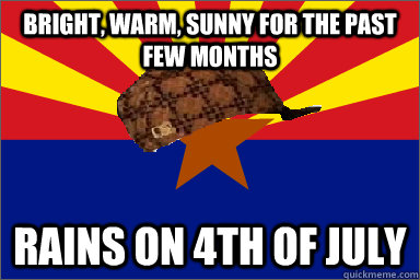 bright, warm, sunny for the past few months rains on 4th of july  