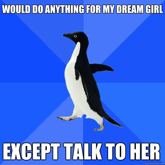 Would do anything for my dream girl Except talk to her  Socially Awkward Penguin