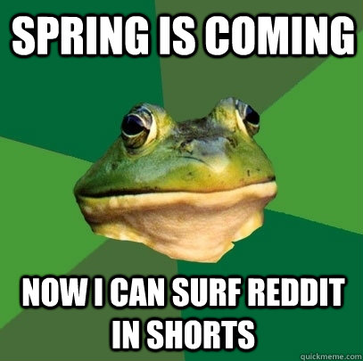 Spring is coming now i can surf reddit in shorts  Foul Bachelor Frog
