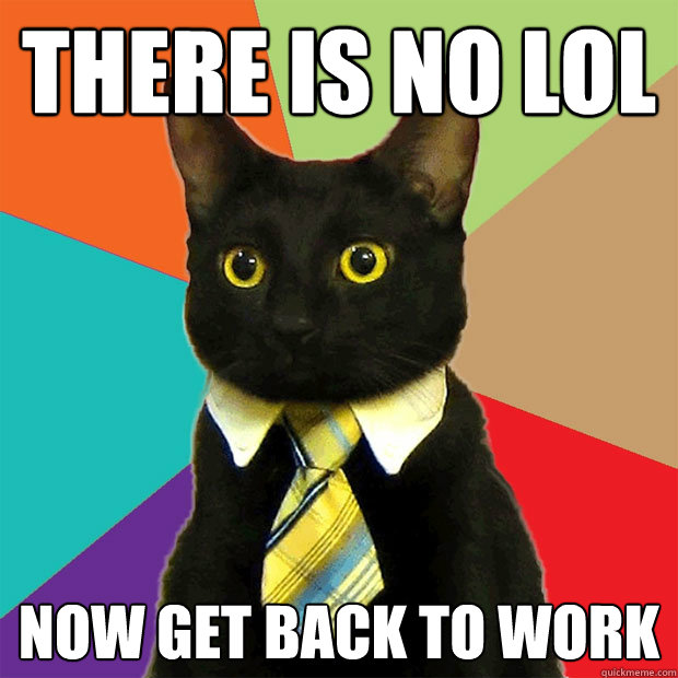 there is no lol now get back to work - there is no lol now get back to work  Business Cat