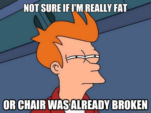 Not sure if I'm really fat Or chair was already broken  Futurama Fry
