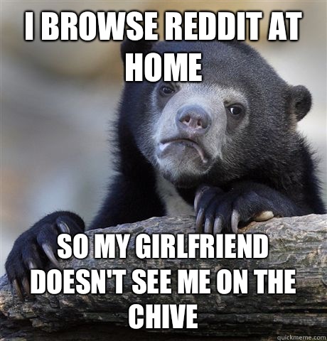 I browse Reddit at home So my girlfriend doesn't see me on The Chive   Confession Bear
