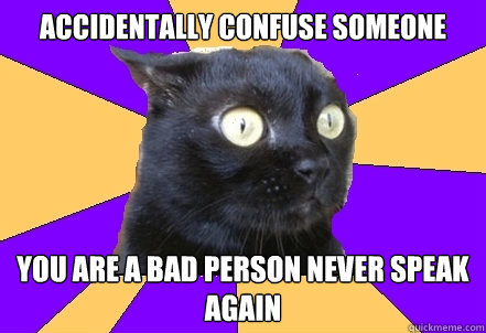 accidentally confuse someone  you are a bad person never speak again  Anxiety Cat