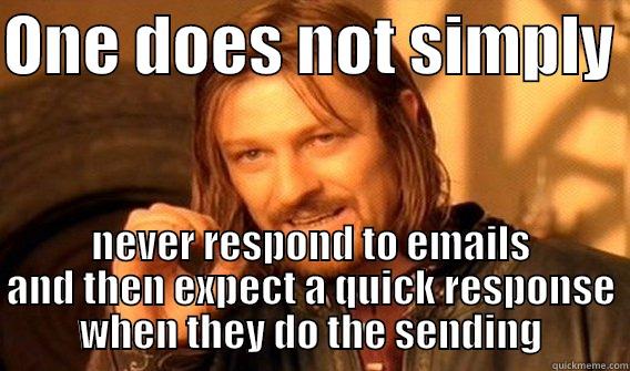 ANSWER MY EMAILS - ONE DOES NOT SIMPLY  NEVER RESPOND TO EMAILS AND THEN EXPECT A QUICK RESPONSE WHEN THEY DO THE SENDING One Does Not Simply