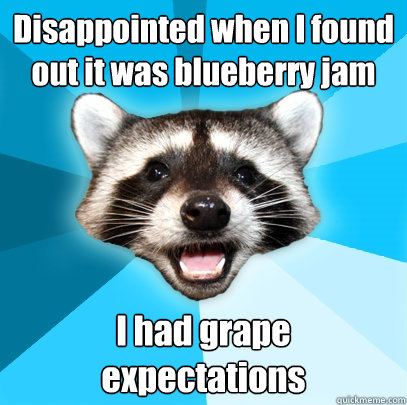 Disappointed when I found out it was blueberry jam I had grape expectations  Lame Pun Coon