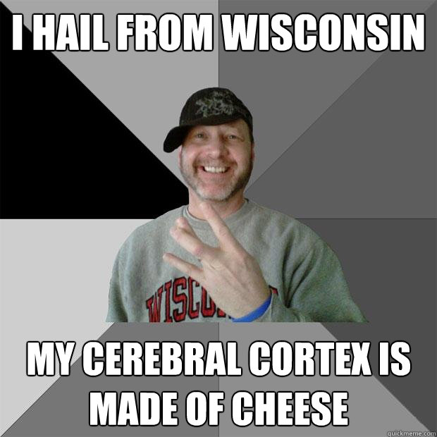 I Hail from Wisconsin My cerebral cortex is made of cheese  Hood Dad