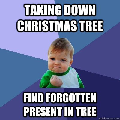 taking down Christmas tree Find forgotten present in tree - taking down Christmas tree Find forgotten present in tree  Success Kid