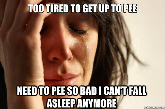 Too tired to get up to pee Need to pee so bad I can't fall asleep anymore - Too tired to get up to pee Need to pee so bad I can't fall asleep anymore  First World Problems