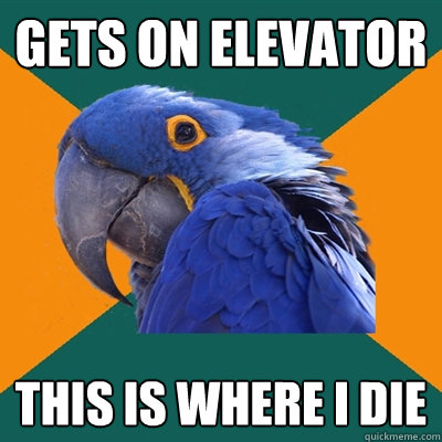 Gets on elevator this is where i die  Paranoid Parrot
