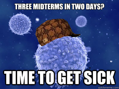 Three midterms in two days? Time to get sick  - Three midterms in two days? Time to get sick   Scumbag immune system