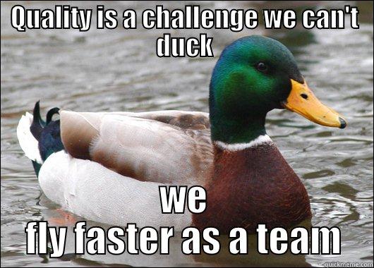 QUALITY IS A CHALLENGE WE CAN'T DUCK WE FLY FASTER AS A TEAM Actual Advice Mallard