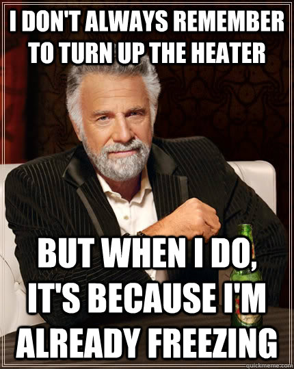 I don't always remember to turn up the heater But when i do, it's because I'm already freezing  The Most Interesting Man In The World