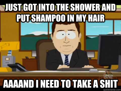 Just got into the shower and put shampoo in my hair Aaaand I need to take a shit - Just got into the shower and put shampoo in my hair Aaaand I need to take a shit  Misc