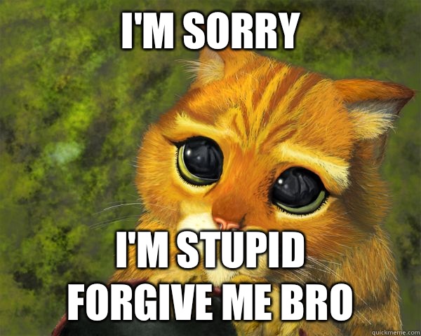I'm sorry I'm stupid
Forgive me bro - I'm sorry I'm stupid
Forgive me bro  im sorry